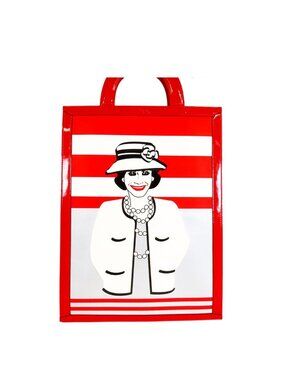 Chanel Mademoiselle Tote Bag Red White Black Leather Coco